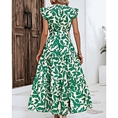 economico Abiti Floreali Stampati-Per donna Abito Midi Abito Floreale Abito Stampato Moda Moderno All'aperto Vacanza Uscire Vestibilità comoda Floreale Senza Maniche Collo alla coreana Arancione Marrone Verde Blu scuro Estate