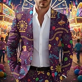 economico Blazer Stampati da Uomo-Per uomo Blazer Affari Carnevale Martedì grasso Moda Streetwear Autunno Inverno Tergal Grafico Palloncini Stampa 3D Monopetto Giacca Viola scuro Viola chiaro Viola