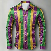 billige Men's Satin Shirt-Men's Mardi Gras Carnival Shirt Graphic Striped Mask Satin Shirt – Classic Stripe Festival Style