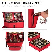 billiga Julförvaring-allt-i-ett förvaringslåda för julgranskulor &amp;dekorationsbehållare - lättåtkomliga, avtagbara brickor, rymmer 73 ornament - justerbart utdrag för figurer och fickor för dekoration - svart
