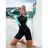 お買い得  ワンピースラッシュガード-女性用 ラッシュガード 水着 ワンピース プリント ジッパーを閉める UVプロテクション 弾性ある 長袖 スイムウェア サーフィン ビーチ 水泳 夏