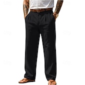 levne podnikání-Pánské Bavlněné plátěné kalhoty Kalhoty Letní kalhoty Volné kalhoty Plážové kalhoty Kapsy Pevná barva Pohodlné Prodyšné Denní Venkovní Plážové prázdniny Módní Černá Bílá Neelastické