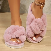 Недорогие Домашние тапочки-Женские пушистые тапочки на осень-зиму, для дома и улицы, нескользящие, плюшевые, с толстой подошвой, уютные, мягкие, меховые, для дома и послеродового периода, а также для повседневной носки.