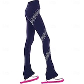 economico Pantaloni e Leggings da Pattinaggio Artistico-pantaloni da pattinaggio artistico da donna e da ragazza, pantaloni da pattinaggio sul ghiaccio, neri, elastici, abbigliamento da pattinaggio per gare di allenamento, termici, caldi, con