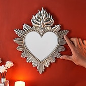 preiswerte Wandskulpturen-Wanddekor-Spiegel mit flammendem Herzmotiv, handgefertigter Hängeschmuck in Form eines flammenden Herzens, Wandkunst im europäischen Stil für Wohnzimmer, Schlafzimmer, Arbeitszimmer, religiöse