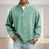 billiga grundläggande t-shirts-SoftFade™ Herrs T Skjorta Henley Skjorta Denim Skjorta 100% Bomull Syra Tvättad Skjorta Tee Topp Lång Ärmd Enkel Vintage Streetwear Avslappnad Färgad Tvättad Raglanärmar Stående Krage Henley Sport