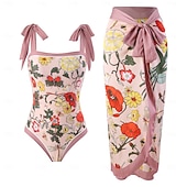 رخيصةأون مايوه قطعة واحدة-الملابس السباحة النسائية بدلة قطعة واحدة بوهيمية نمط النمر تنورة تحكم في البطن خصر عالي نحيف خلفي للعيد على الشاطئ مزخرفة برسومات زهرية بياقة هالتر بدون أكمام