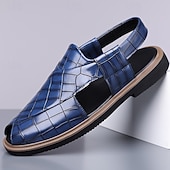 economico Sandali eleganti-Sandali da uomo blu in pelle intrecciata, scarpe casual estive leggere e traspiranti a punta aperta, calzature eleganti per isole, crociere e resort all'aperto per uomo