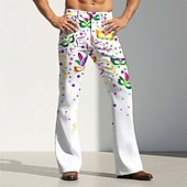economico Pantaloni casual stampati da uomo-Martedì grasso Per uomo Piume Inchiostro splash Carnevale Pantaloni Pantaloni da discoteca Pantaloni a zampa d'elefante anni '60 e '70 Misura del girovita medio Vintage Retrò Feste Ferie Tasche