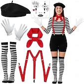 baratos Trajes Femininos-Mais Acessórios Fantasia fantasia Mímico Palhaço Mímico circo Traje Cosplay Listrado Adulto Mulheres Dia Das Bruxas Carnaval Festa Espetáculo Vestir-se