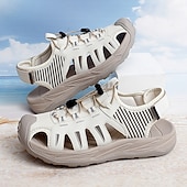 economico sandali da esterno-sandali sportivi beige da uomo: design comodo con rete traspirante, vestibilità regolabile per la spiaggia, le passeggiate e l'estate