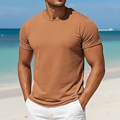 preiswerte Baumwoll-Leinen T-Shirts-Herren T-Shirt T-Shirt aus 100 % Baumwolle Kurze Ärmel Rundhalsausschnitt Sommer Frühling &amp; Herbst Einfach Texture Mode Designer Basic Klassicher Stil Lässig Urlaub Straße Blau Schwarz Weiß Top