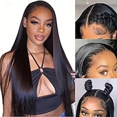 voordelige Pruiken van echt haar, met kanten voorzijde-13*6 Front Lace Wig Straight Hair Lace Wig 150% Density 14-26 Inches For Black Women
