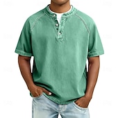 Χαμηλού Κόστους βασικά μπλουζάκια-Ανδρικά Μπλουζάκι Πουκάμισο Henley Πουκάμισο 100% Cotton Acid Wash Μπλουζάκι μπλουζάκι Κοντομάνικο Σκέτο Βίντατζ Κομψό στυλ street Καθημερινό Πλυμένο Μανίκια Ρεγκλάν Όρθιος Γιακάς Χένλι Causal