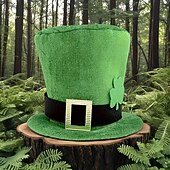  Szent Patrik-napi partikalapok lóhere mintával, zöld &fekete poliészterből készült eldobható fesztiválkalapok, tollmentesek, tökéletesek beltéri bulikhoz, fotózáshoz,