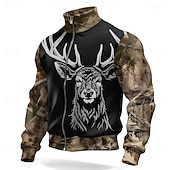  Per uomo Mimetico Cervo Giacca di pelle Felpa Quotidiano Pantaloni Tattici Da caccia Collo alla coreana All'aperto Abbigliamento casual alla moda Feste Nero Marrone Cachi Con zip Primavera Autunno