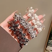 זול מתנות-4 יחידות קשרי שיער ספירליים עשויים פנינים מלאכותיות עם רצועת טלפון, כלי צמה בסגנון יפני ליצירת קוקו גבוה, קשר שיער ספירלי מעוטר פנינים לבני נוער ומבוגרים