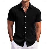cheap Men's Casual Shirts-Men's Shirt Casual Shirt Corduroy Shirt Button Up Shirt Blue Black White Green Gray Short Sleeve Plain Lapel Casual Daily Pocket Clothing Apparel Fashion Modern Casual Comfortable