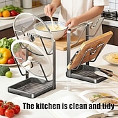olcso Konyhai tárolás-konyhai edényfedő tárolóállvány, edényfedő vágódeszka tartó kivehető csepptálcával, helytakarékos konyhai edényfedő szervező állvány pultra