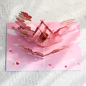 abordables Luces decorativas-Tarjeta 3D en Forma de Corazón Pop Up Regalos Rosados Compromisos Esposa Novio Esposo Novia 1 Tarjeta 1 Sobre