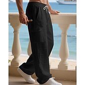 halpa Loma-Miesten Pellavahousut Housut Kesähousut Roikkuvat housut Rantahousut Kurenauha Joustava vyötärö Yhtenäinen väri Mukavuus Hengittävä Päivittäin ulko- Hiekkaranta Loma Muoti Musta Valkoinen