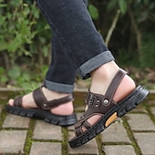 billiga Casual Sandals-Men's Brown  Velcro Sandals – Adjustable Strap Design with Comfortable Footbed, Ideal for Casual Wear, Beach Trips and Outdoor Activities