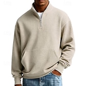 Недорогие Базовые толстовки-Муж. Толстовка Вафельная толстовка Толстовка с капюшоном и пуловером Толстовка с застежкой-молнией Абрикосовый Черный Белый Светло-зеленый Темно синий Воротник-стойка Полотняное плетение