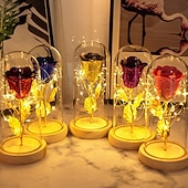 billiga Dekorativa ljus-Moderskapsdag Simulerad Ros LED Dekorativ Nattlampa 21.5 * 11.5CM Gåva till Flickvän Hustru och Mor Glas Lock AAA Batteribox Inomhus Sovrums Ornament Ljus Atmosfärsljus