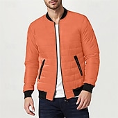 cheap Men's Downs &amp; Parkas-Men's Winter Coat Puffer Jacket Padded Pocket Quilted Polyster Casual Daily Outdoor Regular Fashion Streetwear Thermal Warm Winter Solid Color Blue Dark Grey Wine Black Puffer Jacket
