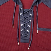 levne Ležérní tričko Henley-Pánské Vaflové tričko Waffle Henley košile Pánské košile s nášivkami na loktech Dlouhý rukáv Kapuce Podzim Jaro &amp; podzim Pevná barva Módní Moderní Šňůrky Kapsy Slátanina Ležérní Venkovní Večírek Modrá
