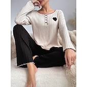 Χαμηλού Κόστους Ημέρα του Αγίου Βαλεντίνου Ύπνος &amp; Χαλάρωση-Γυναικεία Σετ Πυτζάμες Καθημερινό Ανατομικό Καρδιά Ελαστική μέση Μπλουζάκι Παντελόνι Καθημερινά Σπίτι Μακρυμάνικο Στρογγυλή Ψηλή Λαιμόκοψη Μαύρο Ανθισμένο Ροζ Ρουμπίνι Πράσινο του τριφυλλιού