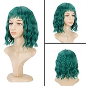 Parrucche Verdi Parrucca Sintetica Riccia con Frangia Parrucca Fatta a Macchina Corto Verde Capelli Sintetici Donne Festa Naturale Verde