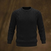 abordables suéter de los hombres-Suéter irlandés para hombre, suéter de punto, suéter de punto con cable acanalado, tops regulares, de punto, liso, cuello redondo, vintage, para mantener el calor, ropa de uso diario, ropa para salir, prendas de vestir, otoño e invierno