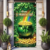 abordables Bannières de Garage et de Porte-Fête de la St. Patrick Affiches Couverture de porte Bannières extérieures pièce d'or Trèfle Mignon 3D Soirée Dortoir Chambre d'adolescents Résidence universitaire Chambre d'amis pour hommes dans une