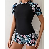 Χαμηλού Κόστους Rash Guards One Pieces-Γυναικεία Προστατευτικά Μαγιό με φλοράλ print Μαγιό Φλοράλ Πολύ Ελαφρύ (UL) Προστασία UV Ελαστικό Κοντομάνικο Μαγιό Σέρφινγκ Ψαροντούφεκο Καλοκαίρι