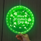 お買い得  装飾ライト-アイルランドの聖パトリックの日の飾り、LED吊り下げライト、22/24cmのシャムロック &amp;レプラコーンの帽子の吸盤ライト、屋内ドア、窓、壁、パーティー、休日の装飾、単4電池ボックス付き