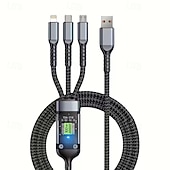 levne Domácí vylepšení-Balení 3 univerzálních rychlonabíjecích kabelů, nylonový opletený kabel QC3.0 s konektory Lightning, micro USB a USB-C pro více smartphonů