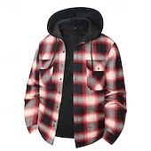economico Giubbotti Casual-Per uomo Cappotto Invernale Giacca Camicia Giacca in Pile Giacca Casual Casuale Quotidiano Calore Termico Tasca Bottonato Autunno Inverno Plaid Streetwear Quotidiano Con Cappuccio Regolare Rosso