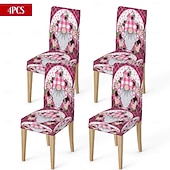 رخيصةأون غطاء كرسي الطعام-غطاء كرسي طعام مطاطي لعيد الحب، بنقشة مربعات الجاموس باللونين الأسود والأبيض مع قلب وقوس على مسند الظهر، غطاء كرسي شتوي قابل للإزالة والغسل للمنزل والمطعم والمطبخ وغرفة المعيشة (1/4/6 قطع)