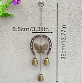 cheap Wall Sculptures-A Lucky Horseshoe Owl Wind Chime, Outdoor Iron Art Love Wind Chime, Vintage Horseshoe Design, Valentine's Day Iron Nail Wind Chime Home Decoration for Good Luck in Love, Perfect Garden Ornament
