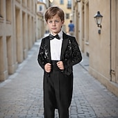 olcso Gyűrűvivő öltönyök és ruhák-3 részes gyűrűhordozó öltöny fiú gyerek öltöny blézer &amp;nadrág &amp;nyakkendő fiú hivatalos öltöny hétköznapi kültéri party divat menő alapvető egyszínű kék ezüst fekete poliészter