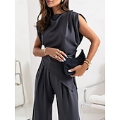 Χαμηλού Κόστους Γυναικείες φόρμες μπλούζας-Γυναικεία Σετ παντελονιών Τοπ μπολερό Αμάνικο Στρογγυλή Ψηλή Λαιμόκοψη Συμπαγές Χρώμα Κομψό Μοντέρνα Κομψό στυλ street Causal Καθημερινά ΕΞΩΤΕΡΙΚΟΥ ΧΩΡΟΥ Σκούρο γκρι Μαύρο Λευκό Καλοκαίρι