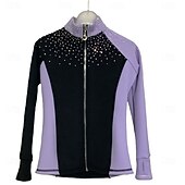 economico Giacche e gilet di pattinaggio artistico-giacca in pile per pattinaggio artistico, giacca da pattinaggio sul ghiaccio da donna e da ragazza, top nero elastico, abbigliamento da pattinaggio per competizione, termico, caldo, con