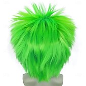  Parrucche Verdi Parrucca Sintetica Liscia Taglio Stratificato Asimmetrico Parrucca Fatta a Macchina Corti Capelli Sintetici Verdi Uomini Festa Naturale Verde