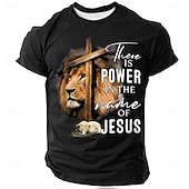  Camiseta cristiana para hombres bíblica hay poder en el nombre de Jesús león y cordero gráfico camisetas fe religiosa de manga corta ropa