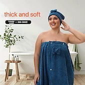 baratos Utensílios de Casa de Banho-Conjunto de saia de banho plus size ajustável e touca de secagem rápida, roupa de banho confortável e prática, perfeita para depois do banho, à beira da piscina e no chuveiro, secagem rápida e ajuste regulável.