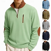 ieftine Tricouri din corduroy-Bărbați Cămasă Corduroy Tee Top Tricou cu maneca lunga Cămăși bărbătești cu petice la coate Manșon Lung Fermoar Vară Toamnă Toamna iarna Bloc Culoare Zilnic Casual Stil de strada Fermoar