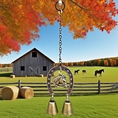 cheap Wall Sculptures-A Lucky Horseshoe Owl Wind Chime, Outdoor Iron Art Love Wind Chime, Vintage Horseshoe Design, Valentine's Day Iron Nail Wind Chime Home Decoration for Good Luck in Love, Perfect Garden Ornament