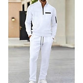 baratos Polo Clássico Masculino-Homens Camisas Polo Waffle Pólo Férias Rua Quarter Zip Manga Longa Moda Básico Bloco de cor Patchwork 2 Peças Primavera Outono Normal Branco Camisas Polo Waffle