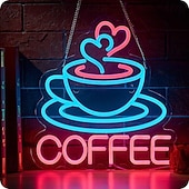 abordables 123496-Enseigne lumineuse LED néon café, dimmable, alimentée par USB, colorée, pour intérieur chambre, restaurant, café, mur, créative, en forme d'alphabet, décorative.